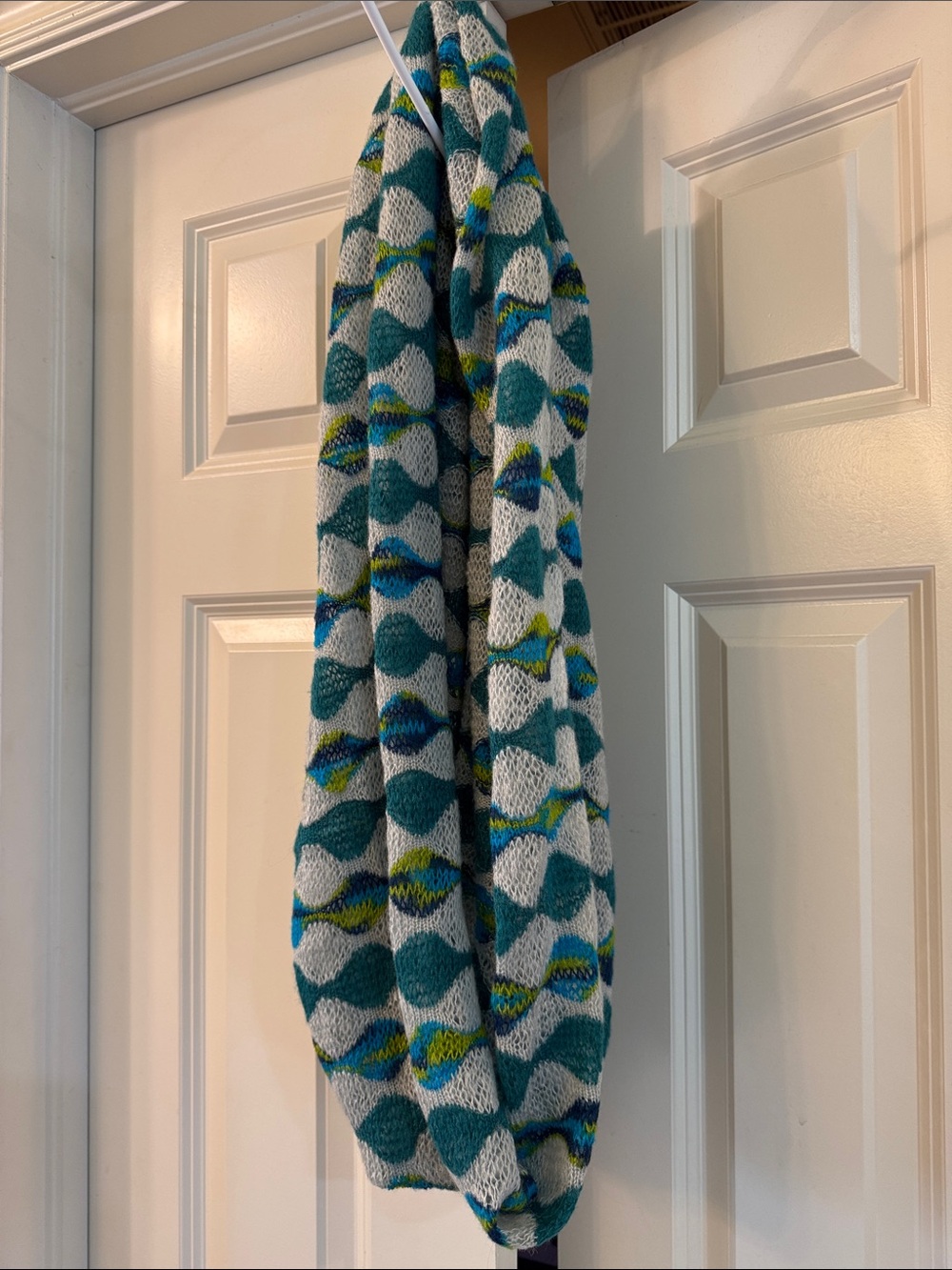 Echo Teal White Blue Green Patterned Infinity Scarf